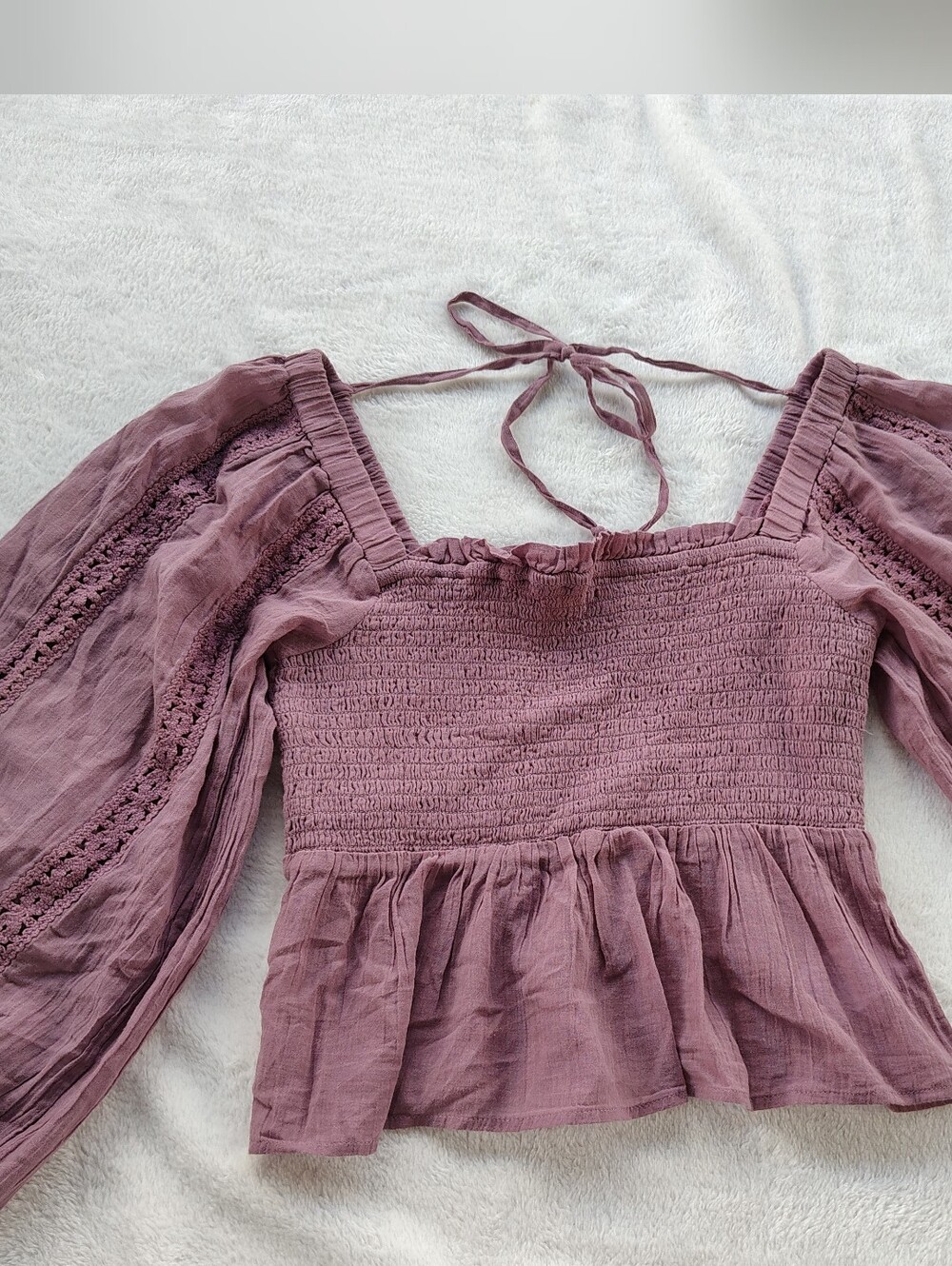 American Eagle Outfitters Mauve Smocked Peplum Blouse